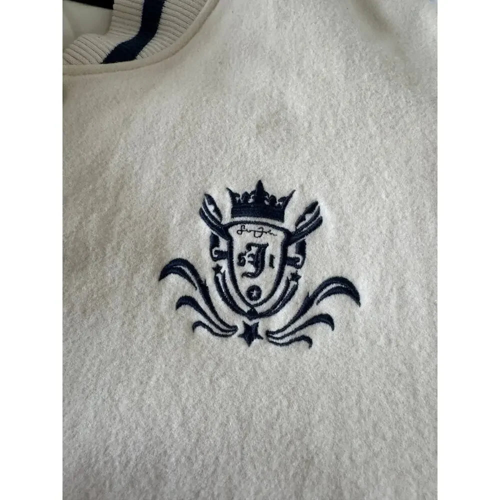 Sean John Men’s XXL Wool Varsity Bomber Jacket Cream Navy Crest